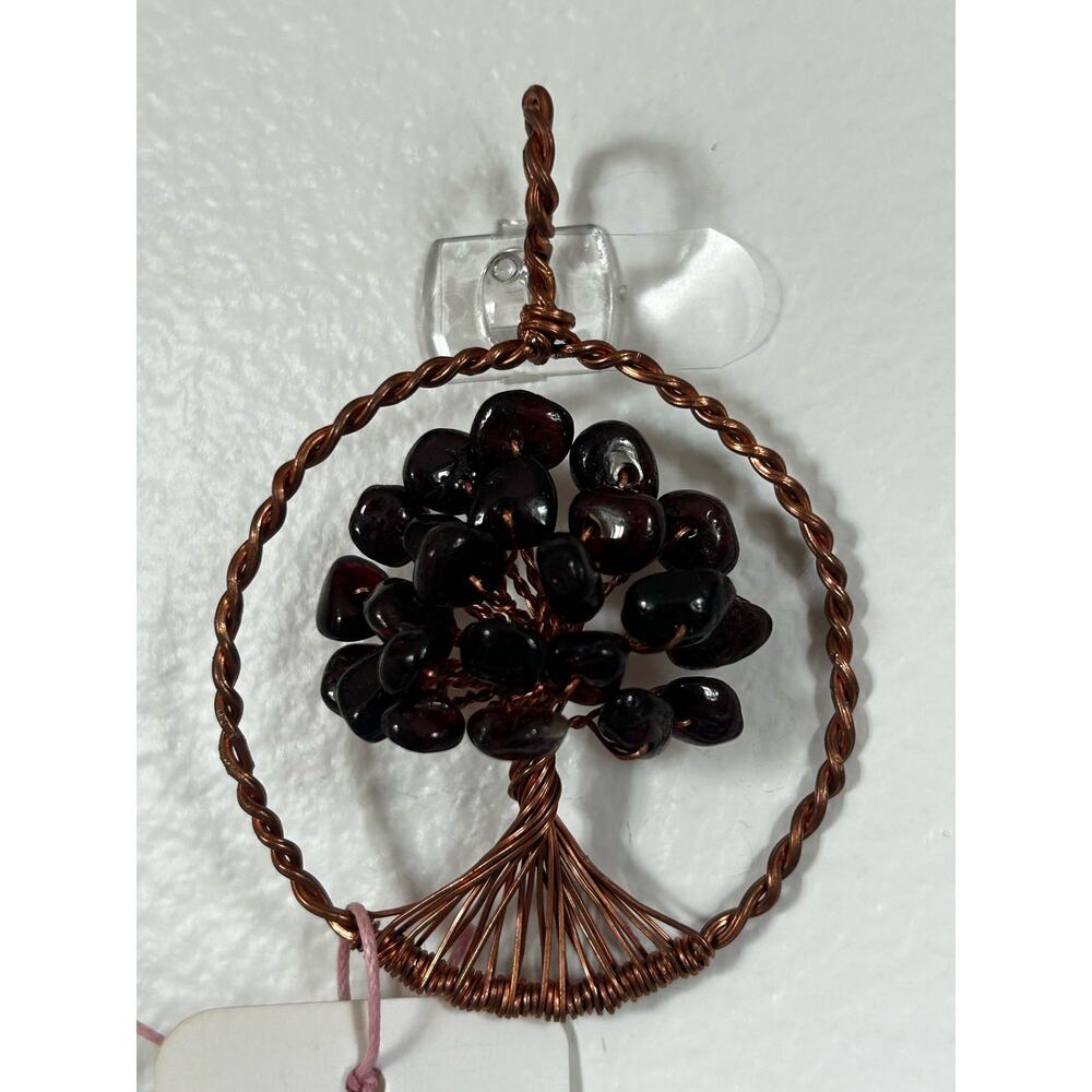 Handmade Copper and Serpentine Crystal Tree of life 3.5x2” Wall Decor